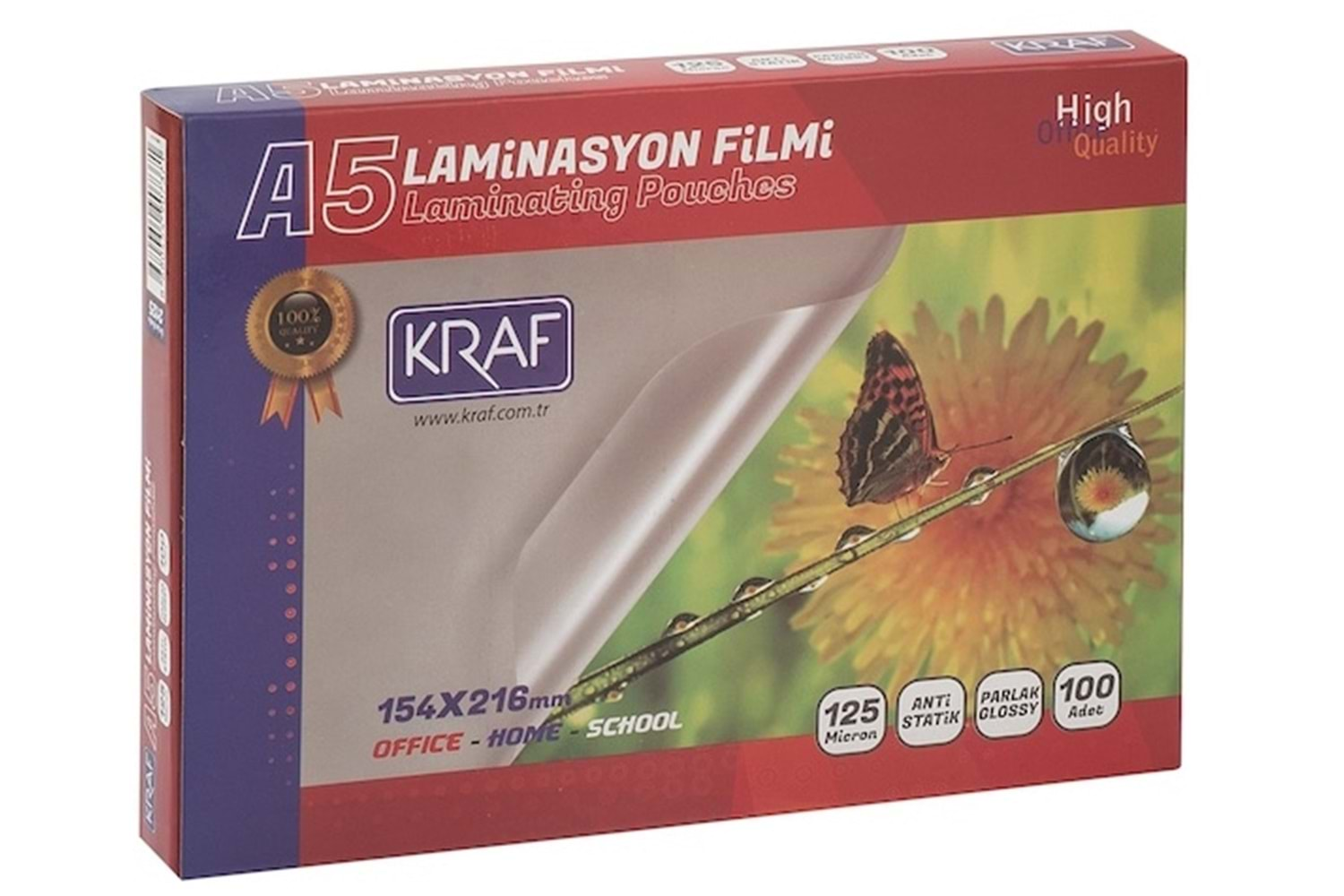 KRAF LAMİNASYON FİLMİ PARLAK A5 125MIC 100LÜ