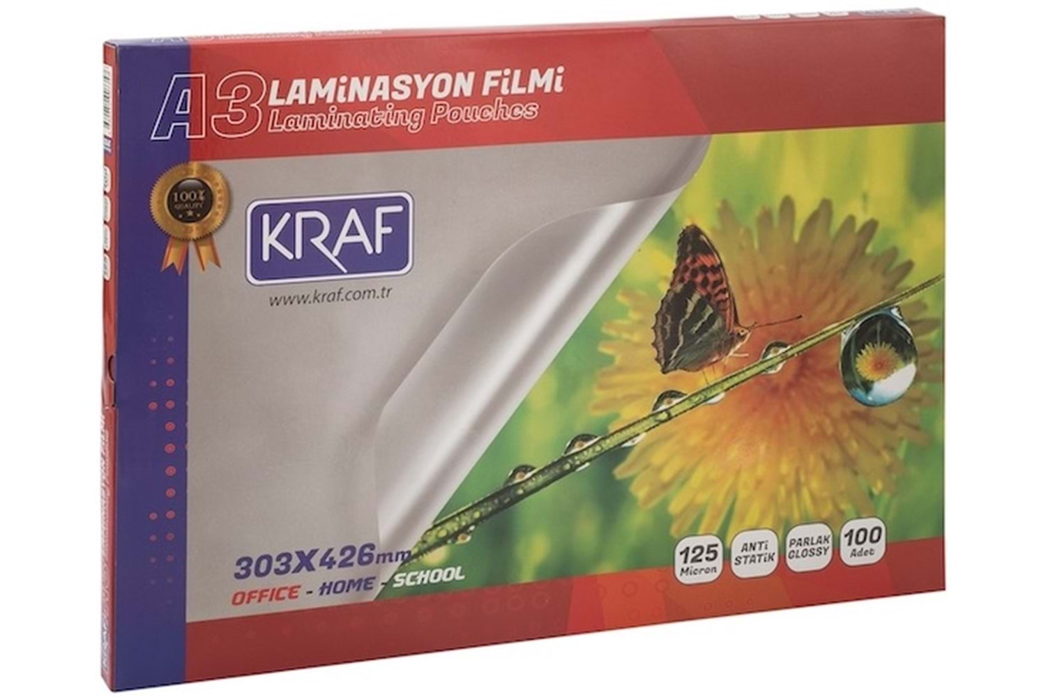 KRAF LAMİNASYON FİLMİ PARLAK A3 125MIC 100LÜ