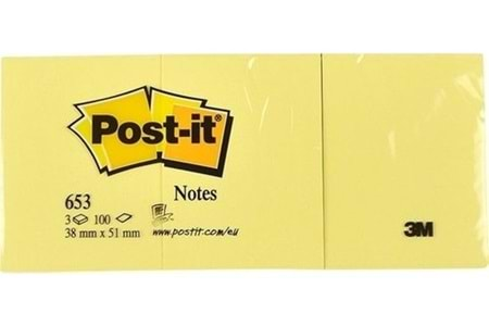 POST-IT YAPIŞKANLI NOT KAĞIDI 38*51MM 653 - SARI