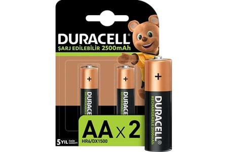 DURACELL ŞARJ EDİLEBİLİR AA KALEM PİL 2500 mAH 2li PAKET