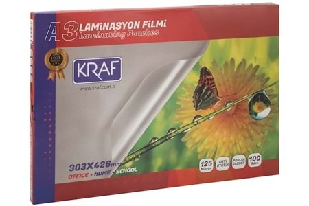 KRAF LAMİNASYON FİLMİ PARLAK A3 125MIC 100LÜ