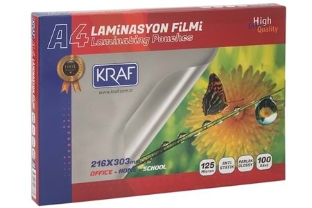 KRAF LAMİNASYON FİLMİ PARLAK A4 125MIC 100LÜ